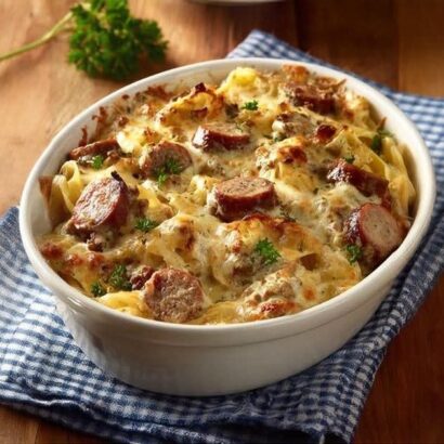 Thumbnail for Cheesy Smoked Beef Sausage Bake