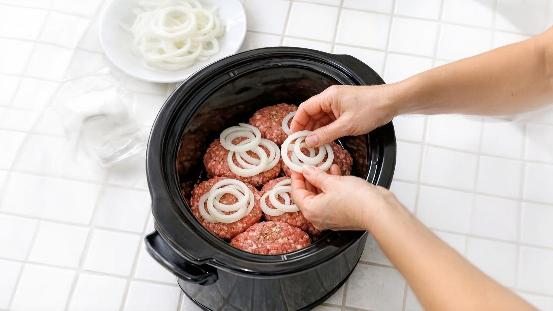 Thumbnail for Slow Cooker French Onion Burger Steaks