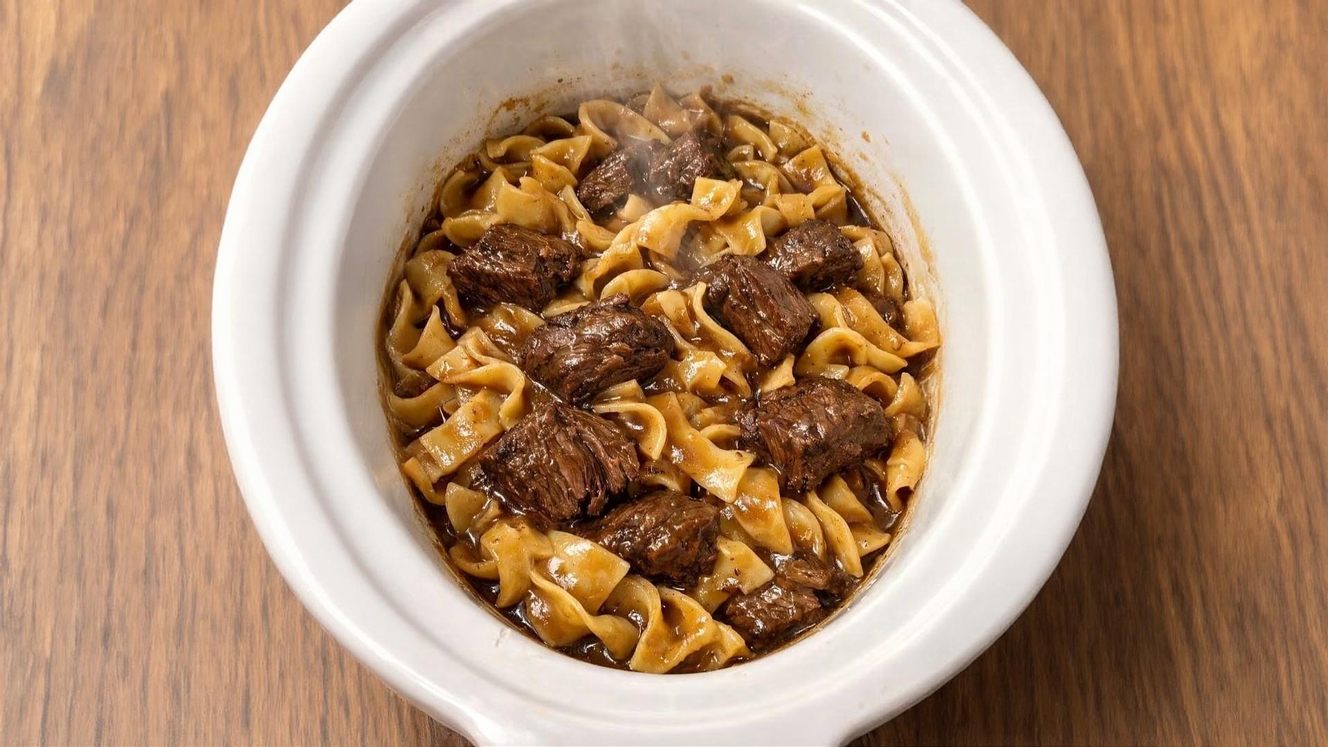 Thumbnail for Slow Cooker 4-Ingredient Poor Man’s Beef and Noodles