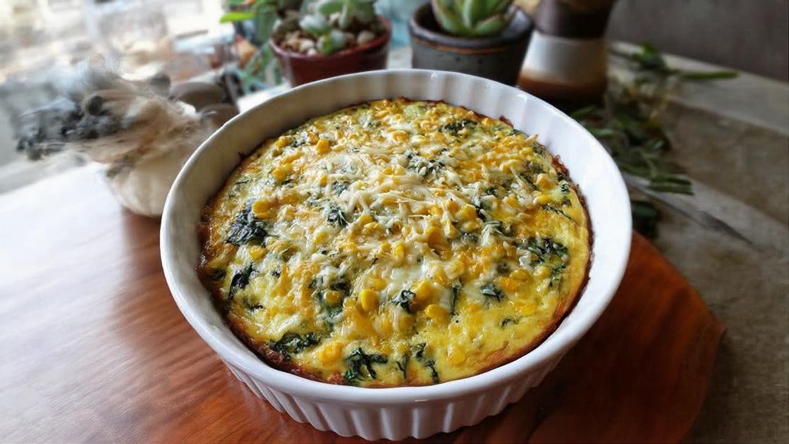 Thumbnail for Oven-Baked Cheesy Corn and Spinach Casserole