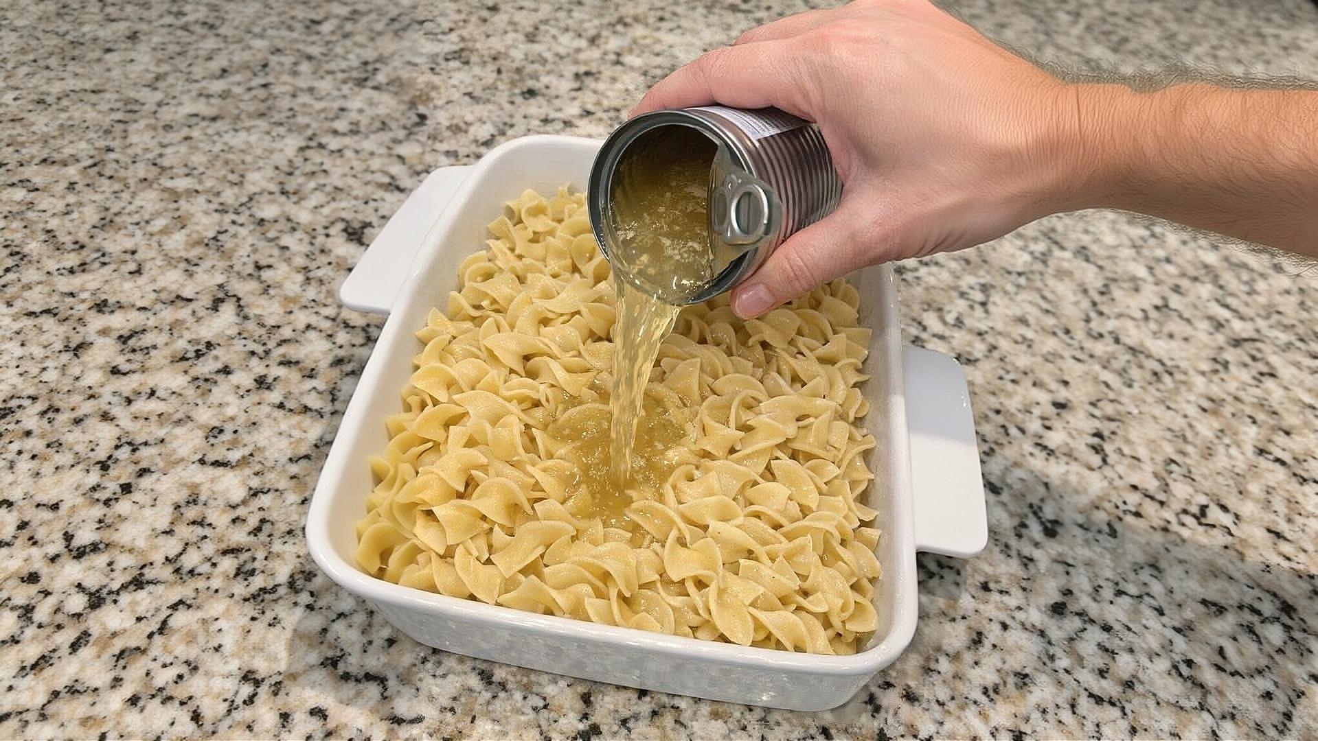 Thumbnail for Oven-Baked 4-Ingredient Amish Chicken Broth Noodles