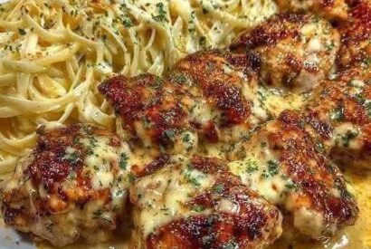 Thumbnail for Garlic Butter Chicken Bites with Creamy Parmesan Pasta A Rich, Comforting, and Quick Weeknight Dinner Made with Golden Seared Chicken and Cheesy Pasta