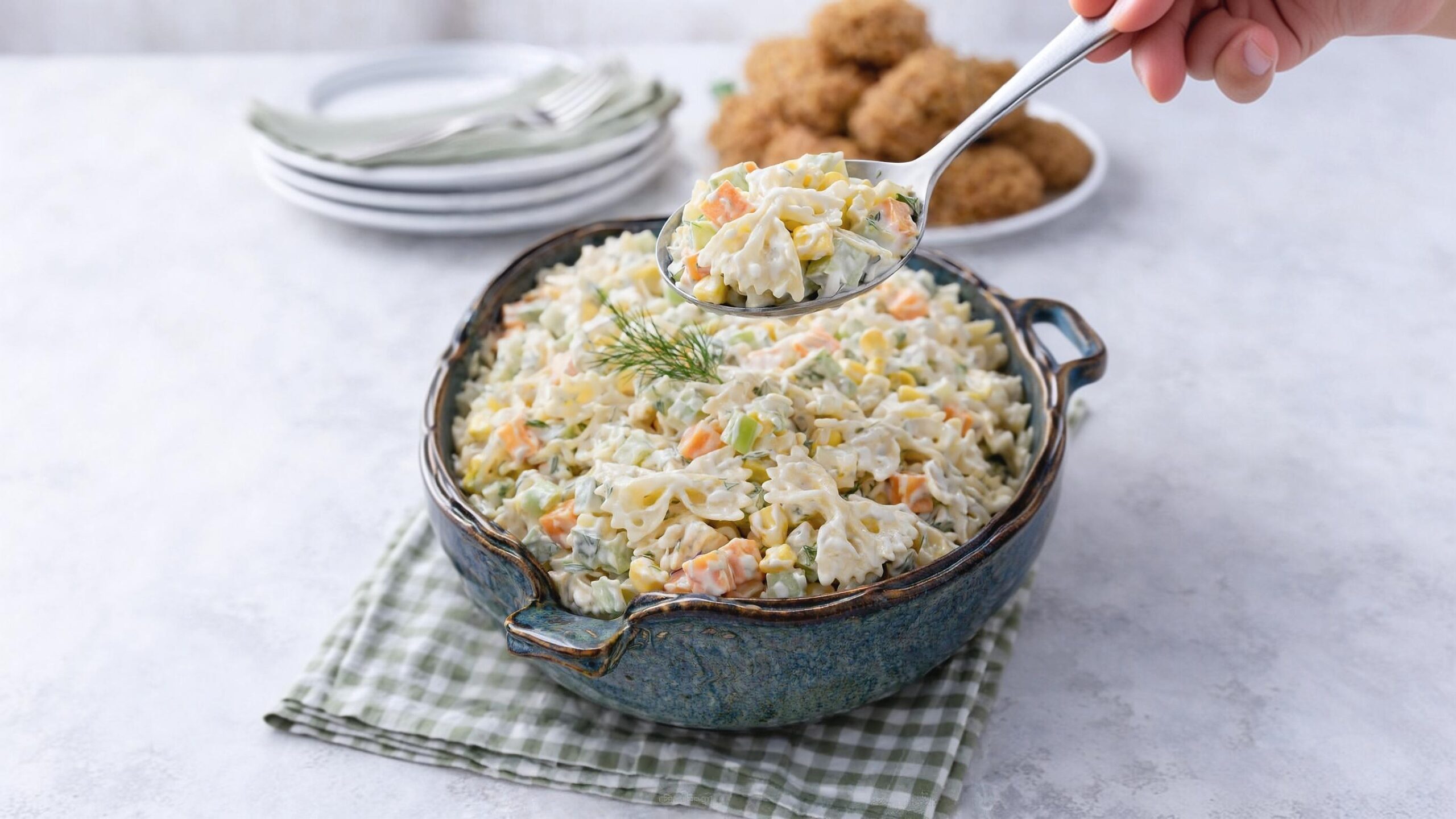 Thumbnail for Creamy Pickle & Corn Pasta Salad